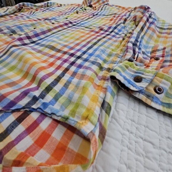 Orvis Signature Collection 100% Linen Shirt Men's XL Multicolor Plaid LS EUC - Picture 2 of 13